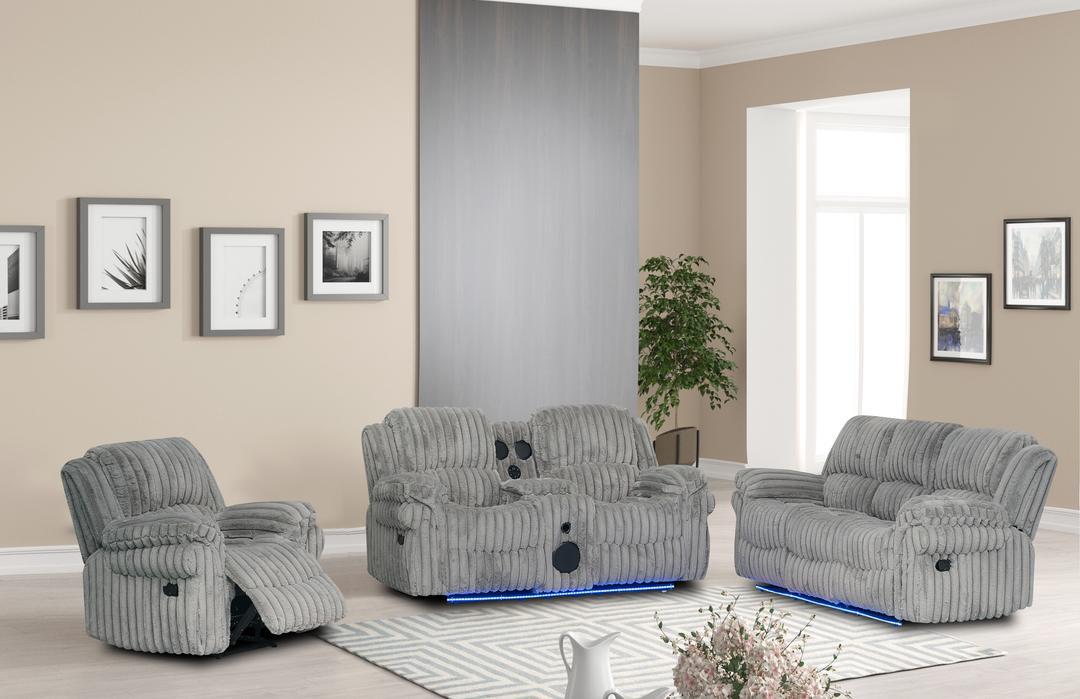 Cesar Manual Loveseat with Console Speaker Led - Grey
