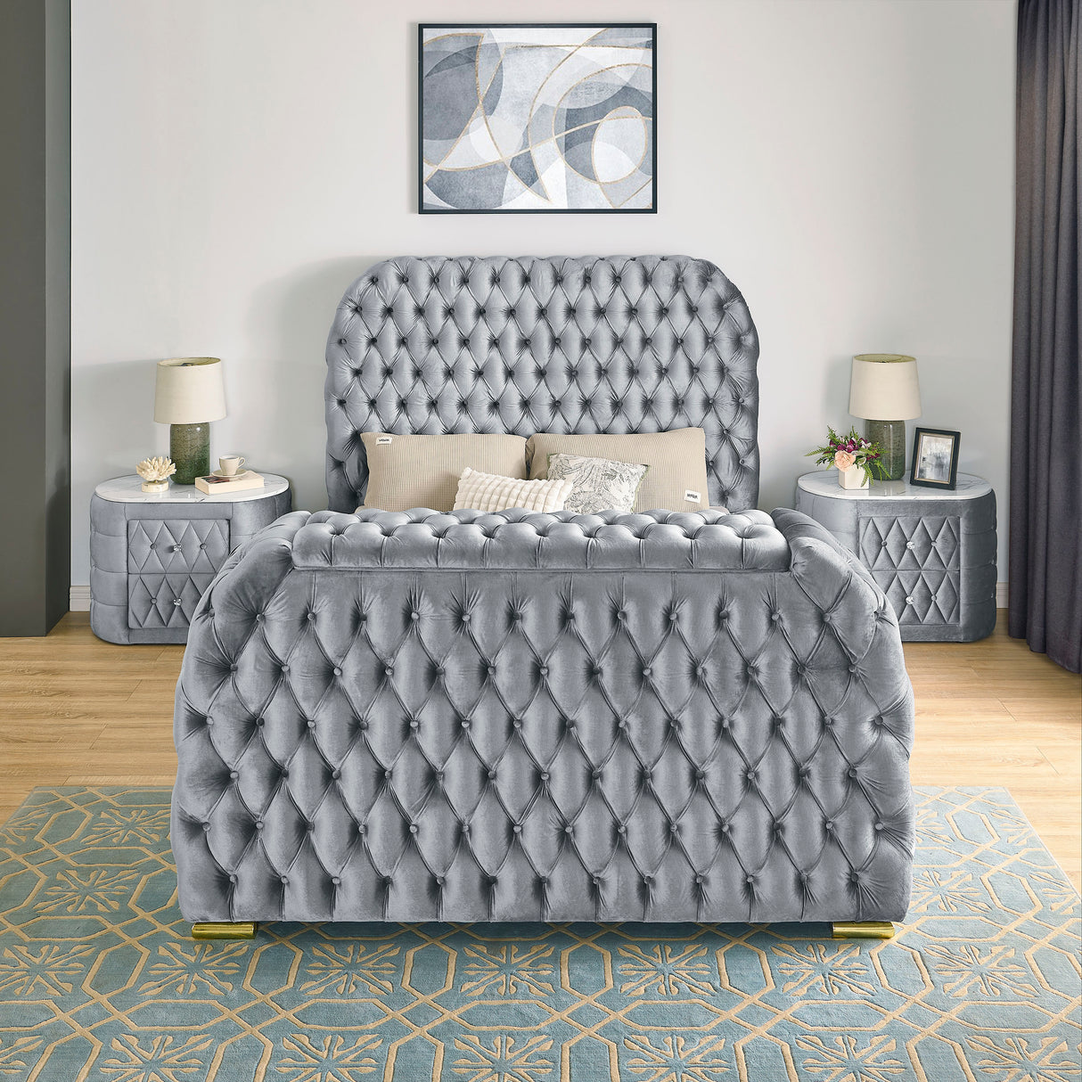 Natalia Bed W/Fireplace,Tv Lift Gy