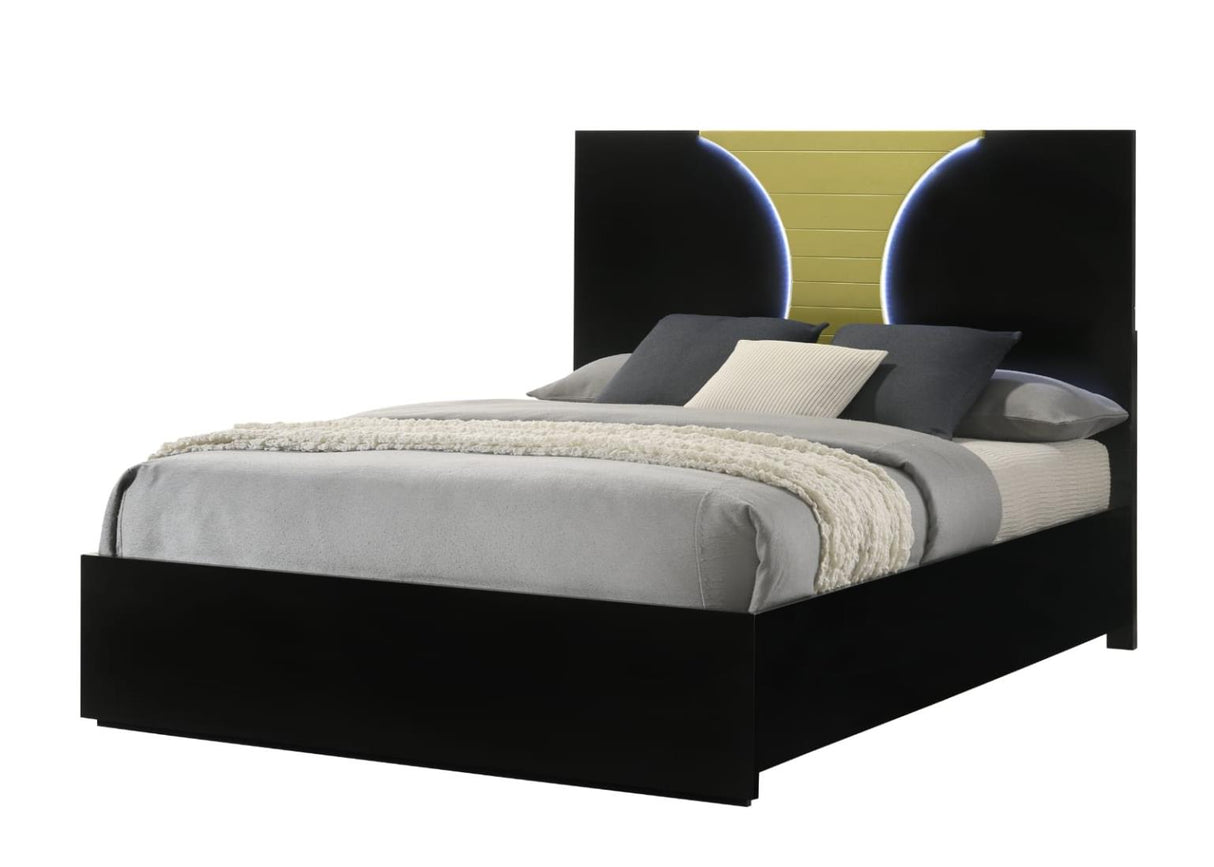 Aurora Black/Gold 4-Piece (Queen Bed, Dresser, Mirror, Nightstand)