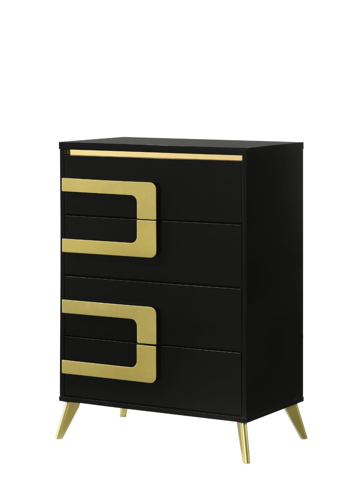 Aurora Black/Gold 5-Piece (Queen Bed, Dresser, Mirror, Nightstand, Chest)