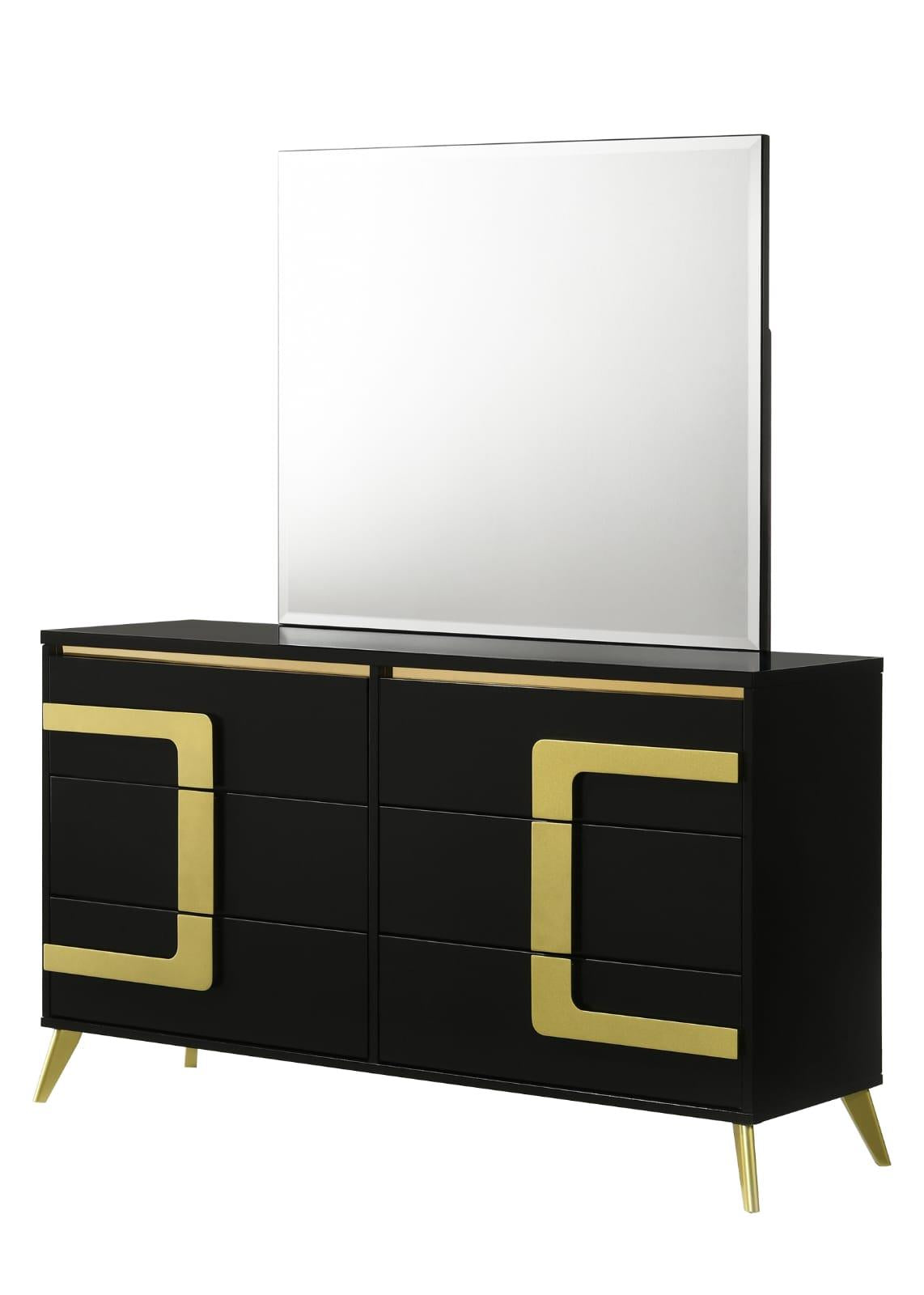 Aurora Black/Gold 4-Piece (Queen Bed, Dresser, Mirror, Nightstand)