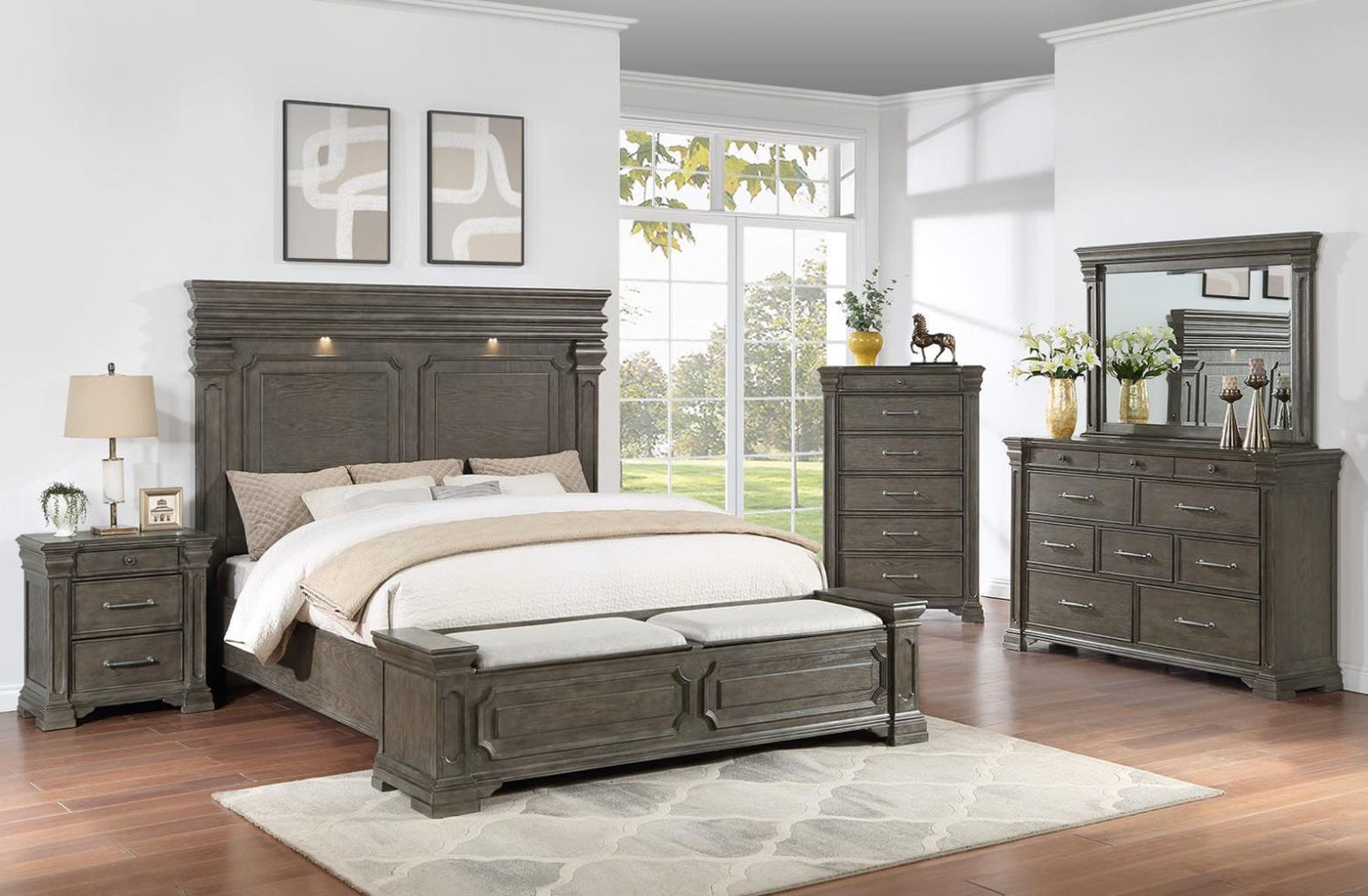 Flint Dark Grey 5-Piece (King Bed, Dresser, Mirror, Nightstand, Chest)