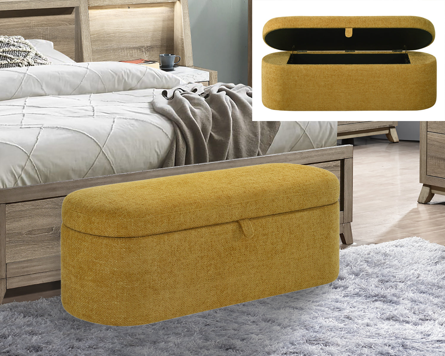 PHILIPA STORAGE BENCH- GOLD TWEED