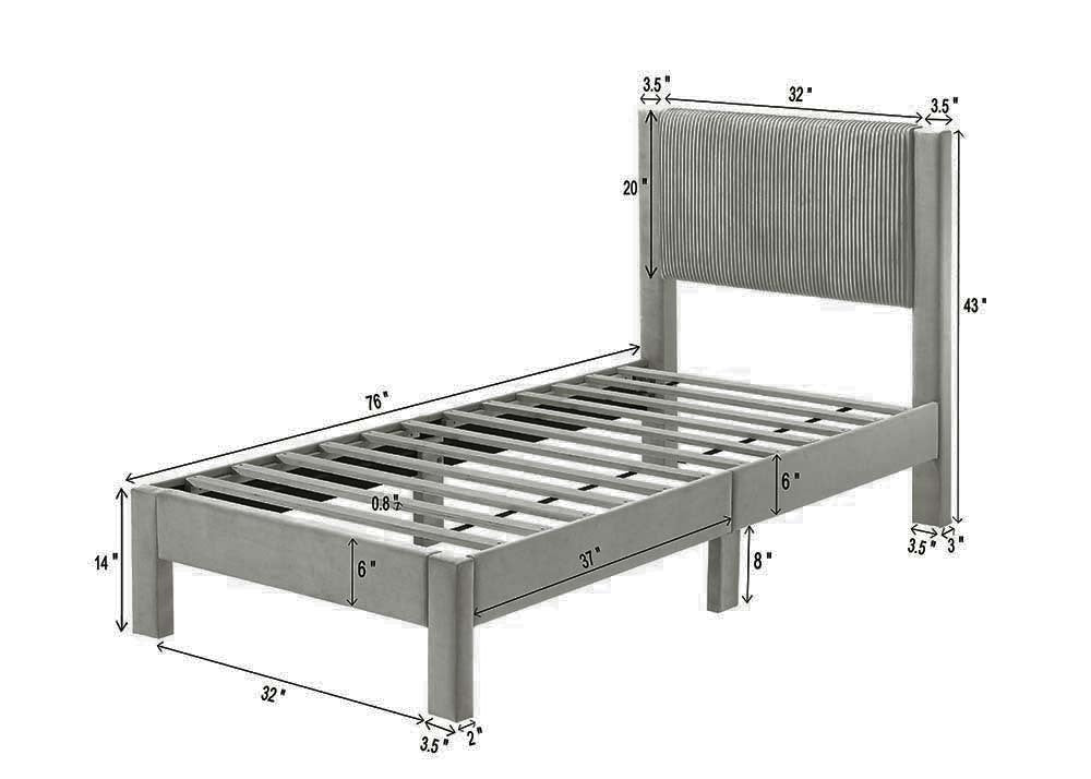 LUCIA TWIN PLATFORM BED LIGHT GREY