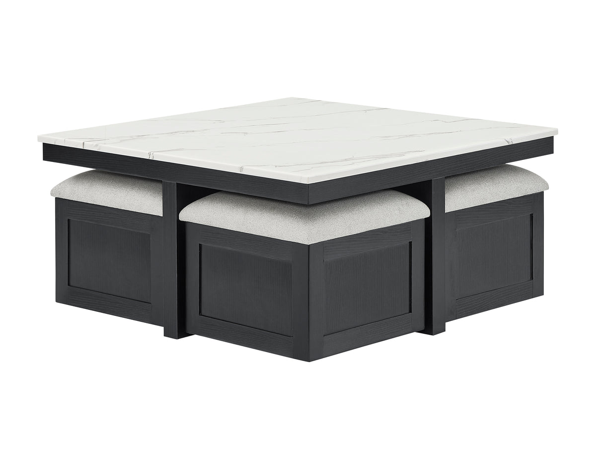 Marta Coffee Table with 4 Storage Ottomans