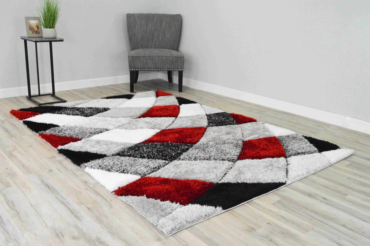 4d Shaggy Area Rug 6492 Red
