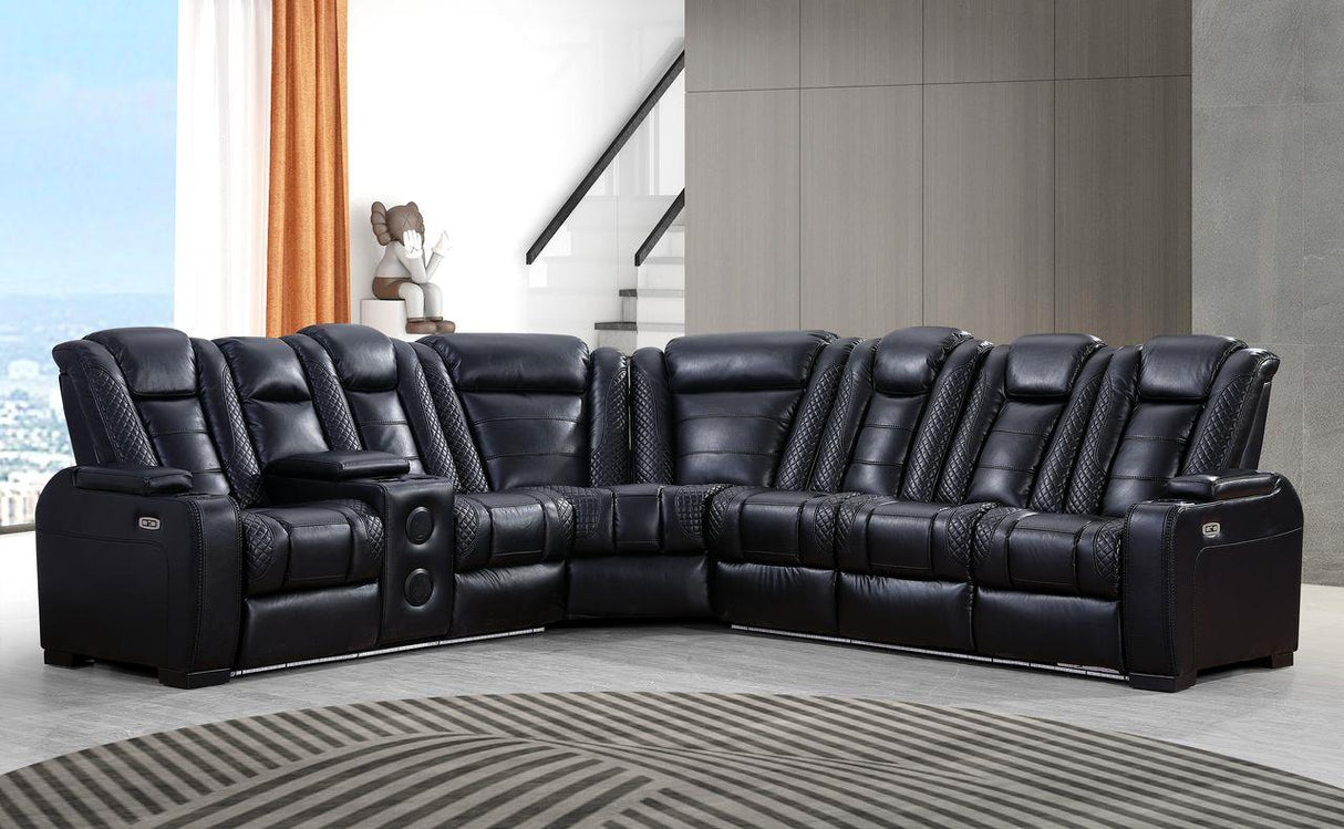 Zachary Black 3 PC Reclining Sectional w/ LED & Speakers