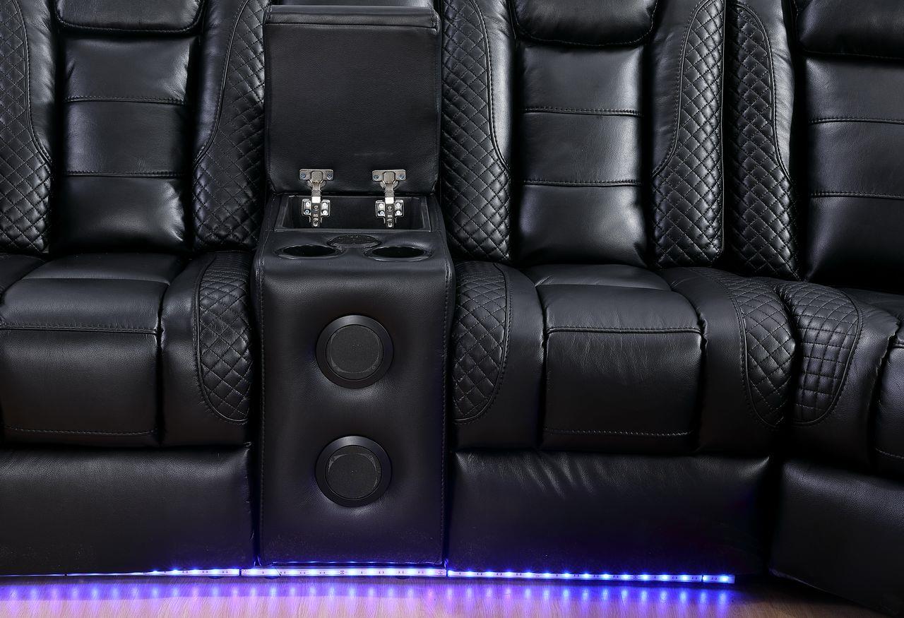 Zachary Black 3 PC Reclining Sectional w/ LED & Speakers