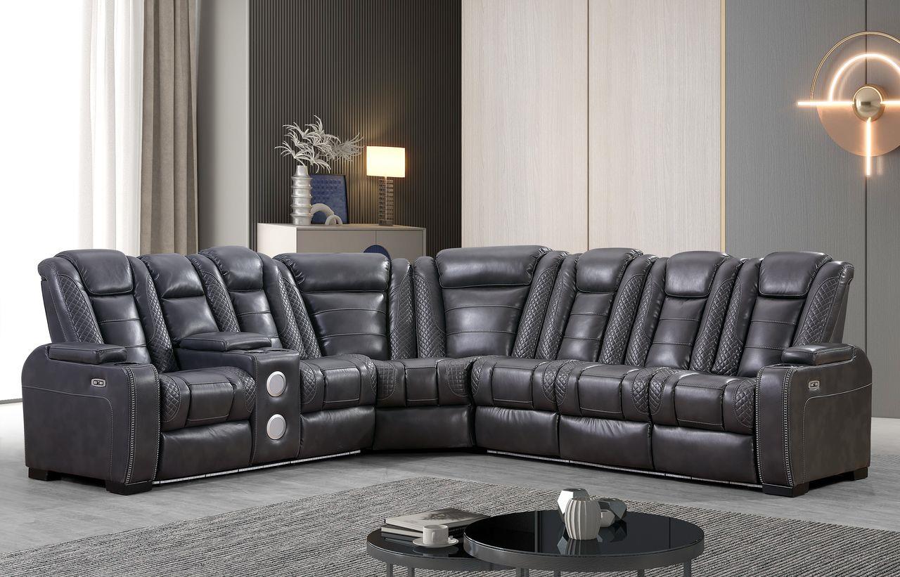 Zachary Gray 3 PC Reclining Sectional w/ LED & Speakers