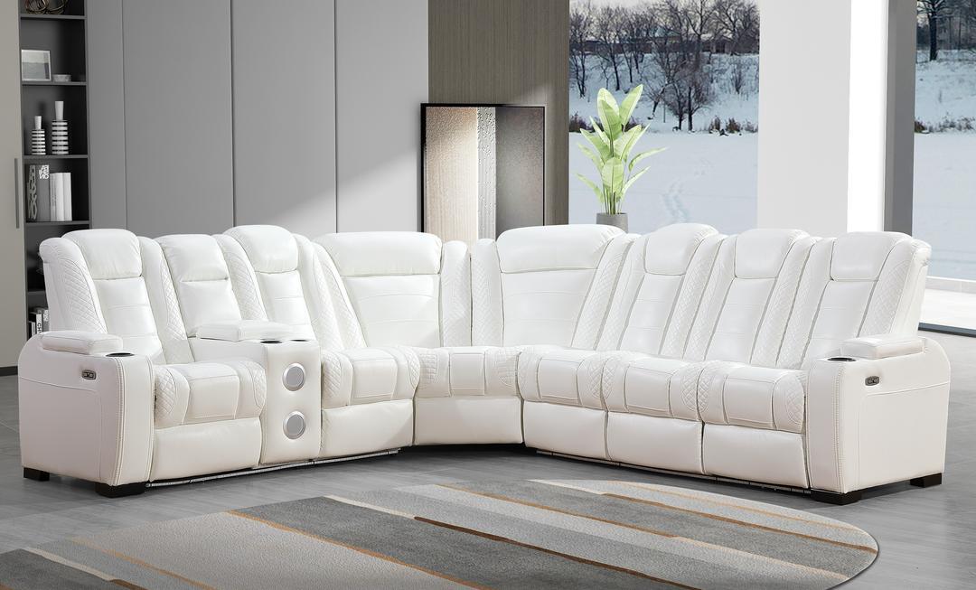 Zachary White 3 PC Reclining Sectional w/ LED & Speakers