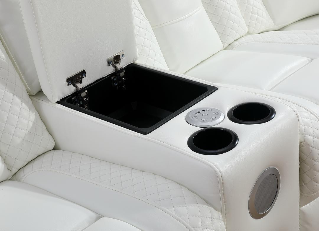 Zachary (Power) Lhf Loveseat with Console / Speaker / Led Light / Power Headrest - White