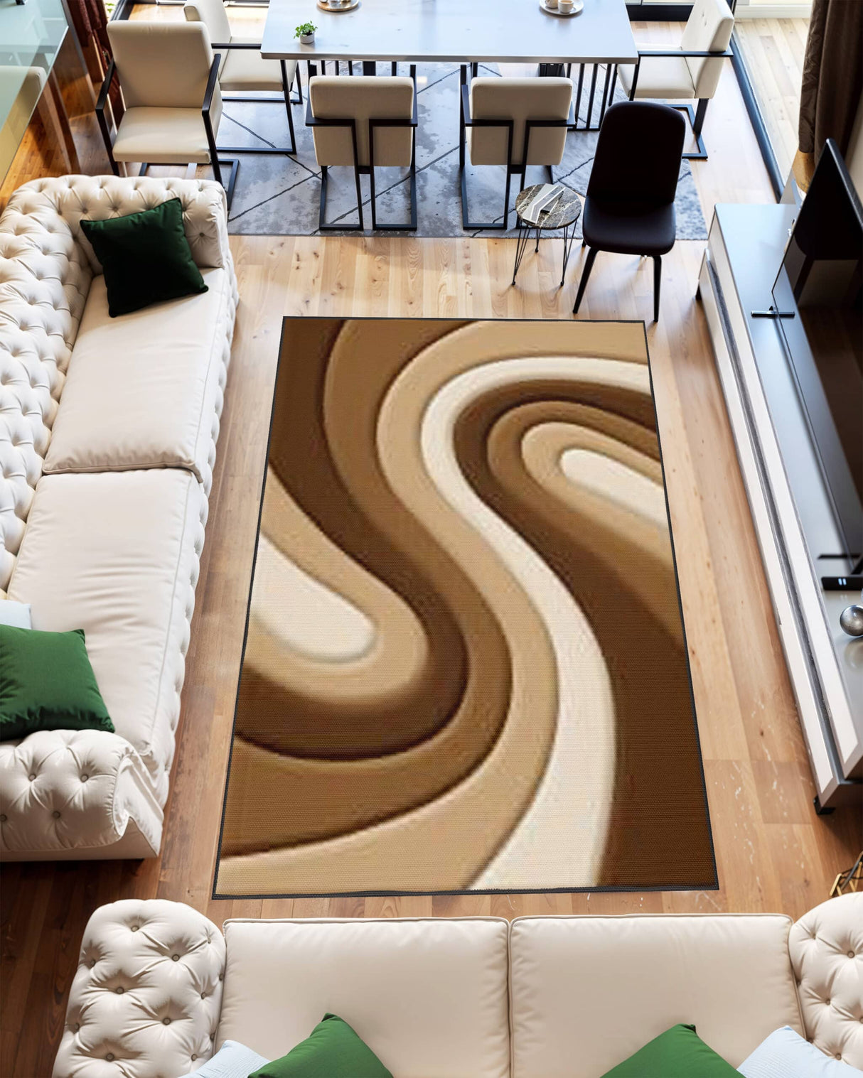 3d Shaggy Area Rug 882 Brown-Beige