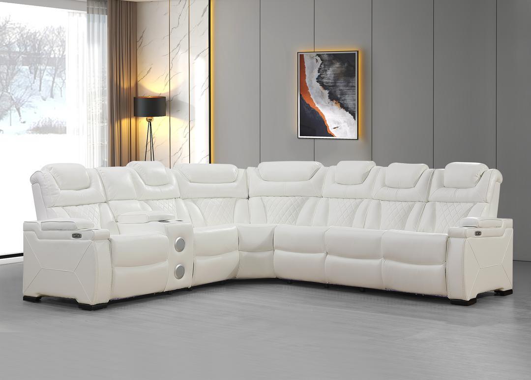 Jax White 3 PC Reclining Sectional w/ LED & Speakers