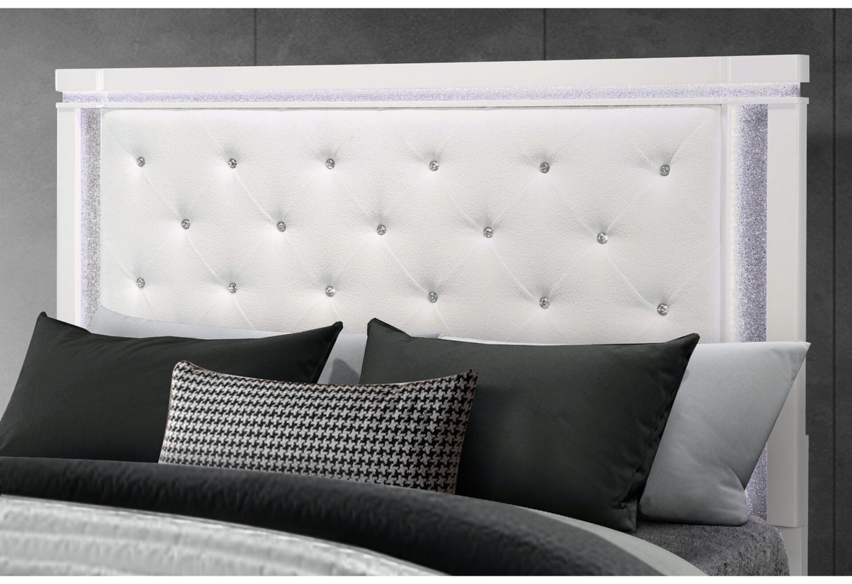 Alina White King Bed with LED