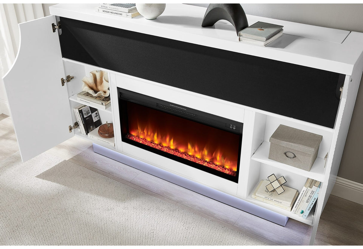 Aveena White 76" Entertainment Unit with TV, LED, Speakers, Crystal and Pop Up