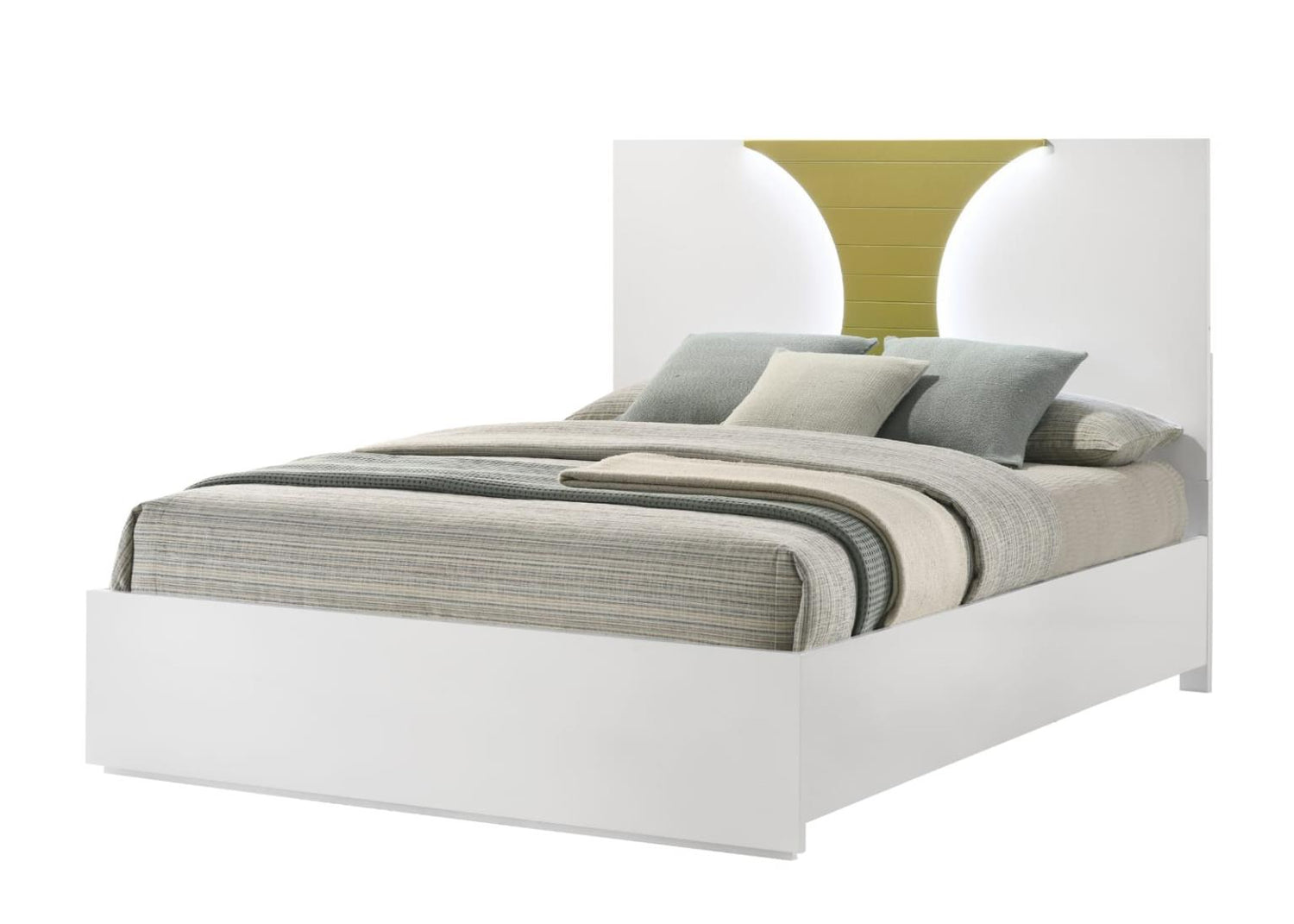 Aurora White/Gold 3-Piece (King Bed, Dresser, Mirror)