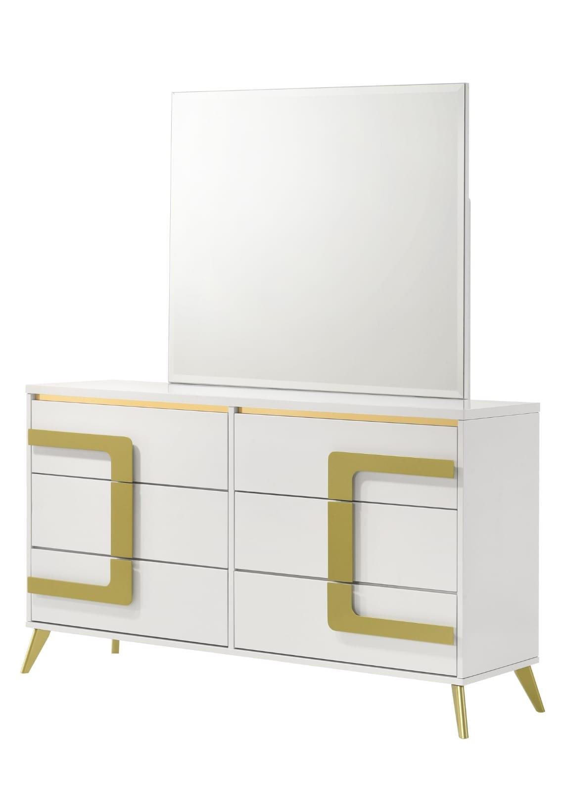 Aurora White/Gold 3-Piece (King Bed, Dresser, Mirror)