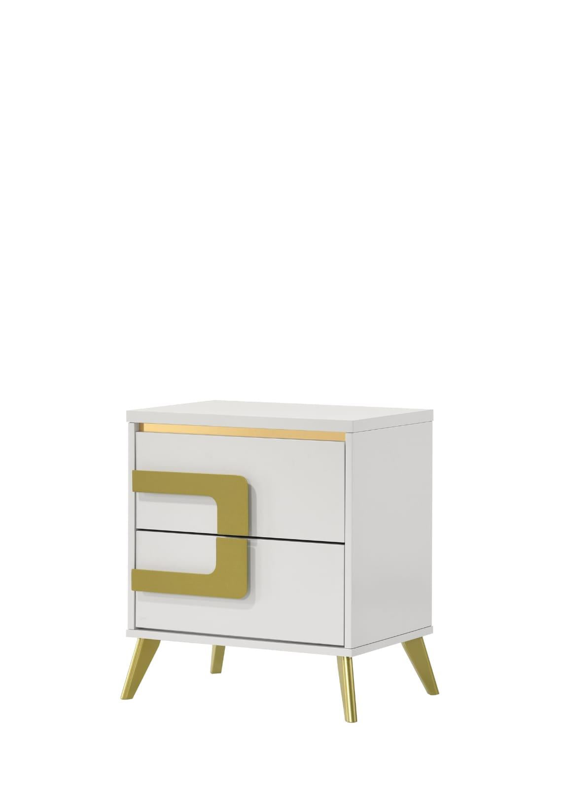 Aurora White/Gold 5-Piece (King Bed, Dresser, Mirror, Nightstand, Chest)