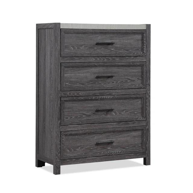 Mara Twin 4-Piece (Twin Bed, Dresser, Mirror, Chest) - Grey