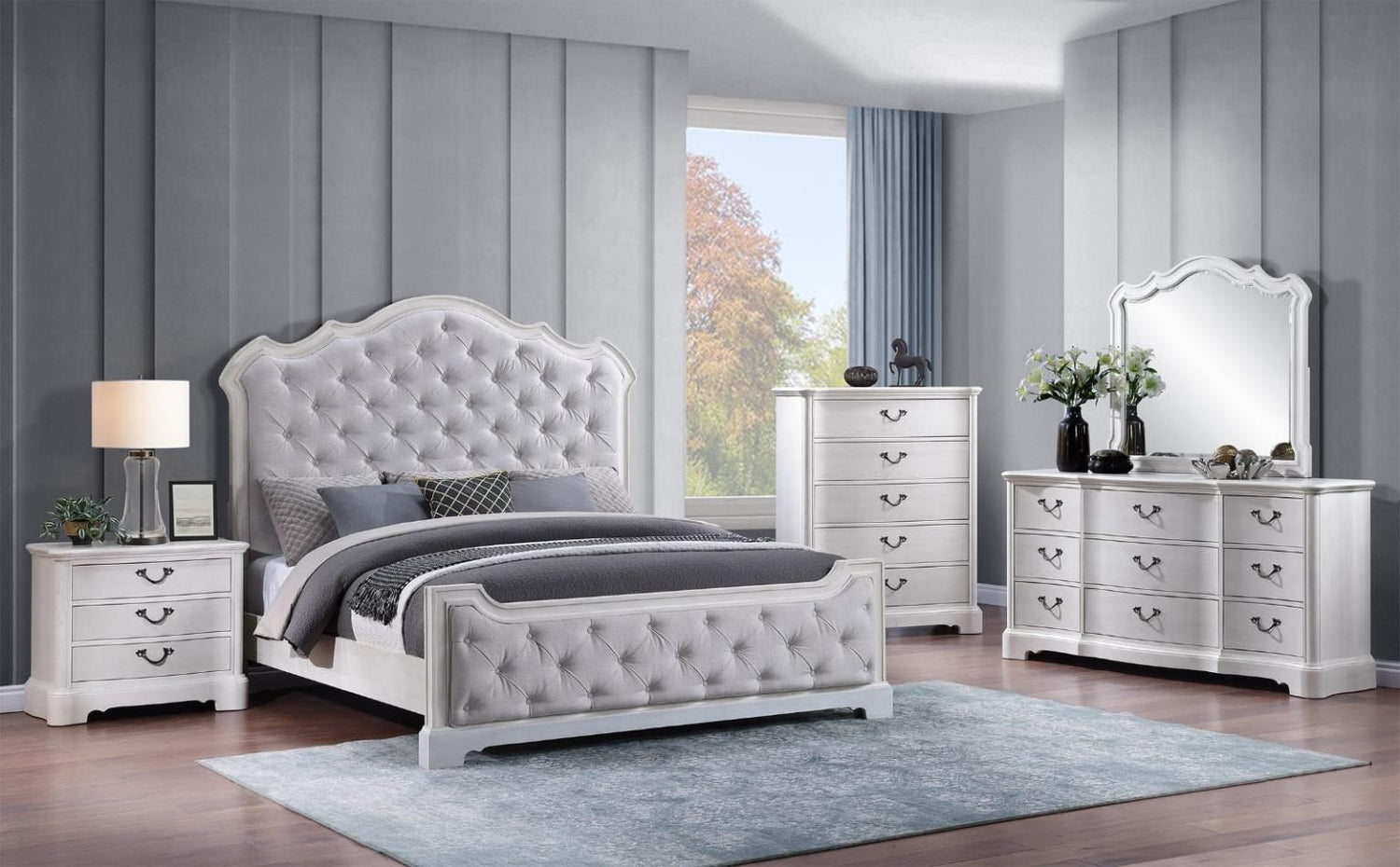 Zayden White 5-Piece (King Bed, Dresser, Mirror, Nightstand, Chest)