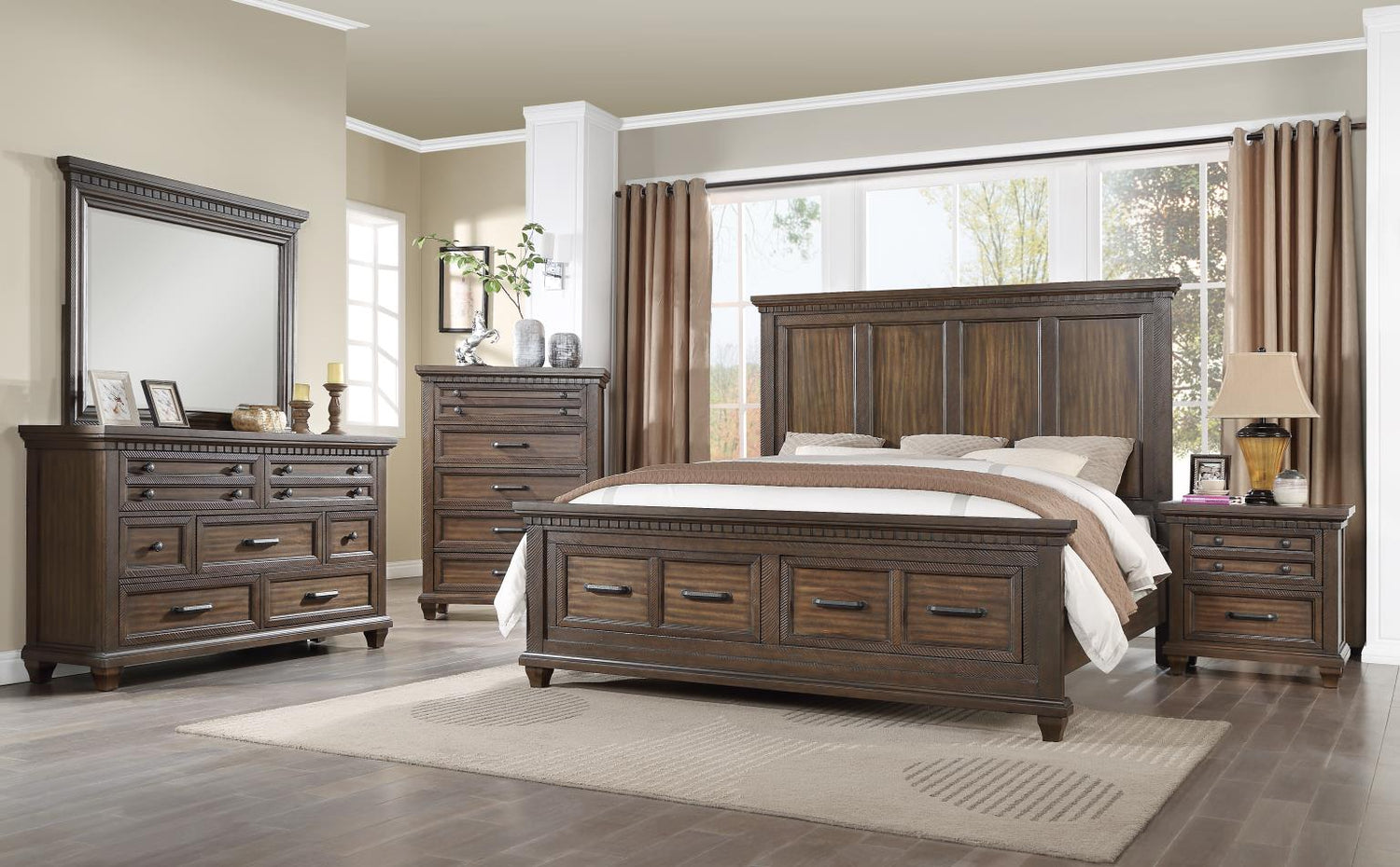 Jaxon Brown 5-Piece (King Bed, Dresser, Mirror, Nightstand, Chest)