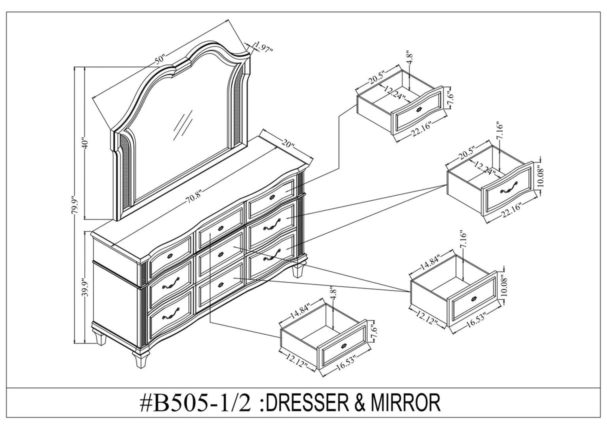 Izabella Bedroom Set - White / Silver