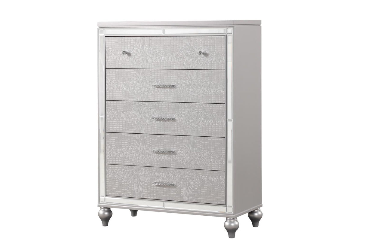Emma Silver 5-Piece (King Bed, Dresser, Mirror, Nightstand, Chest)