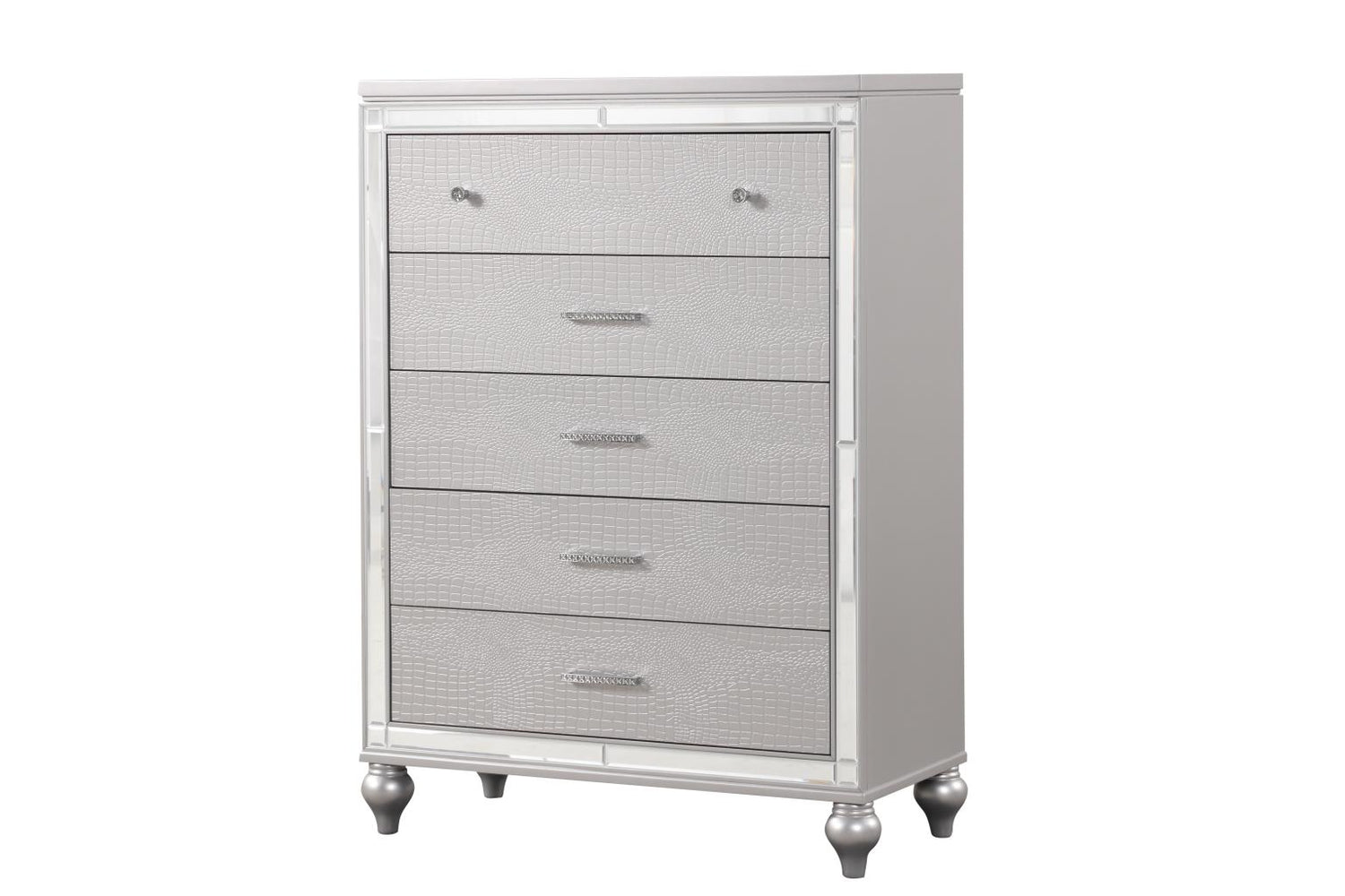 Emma Silver 5-Piece (King Bed, Dresser, Mirror, Nightstand, Chest)