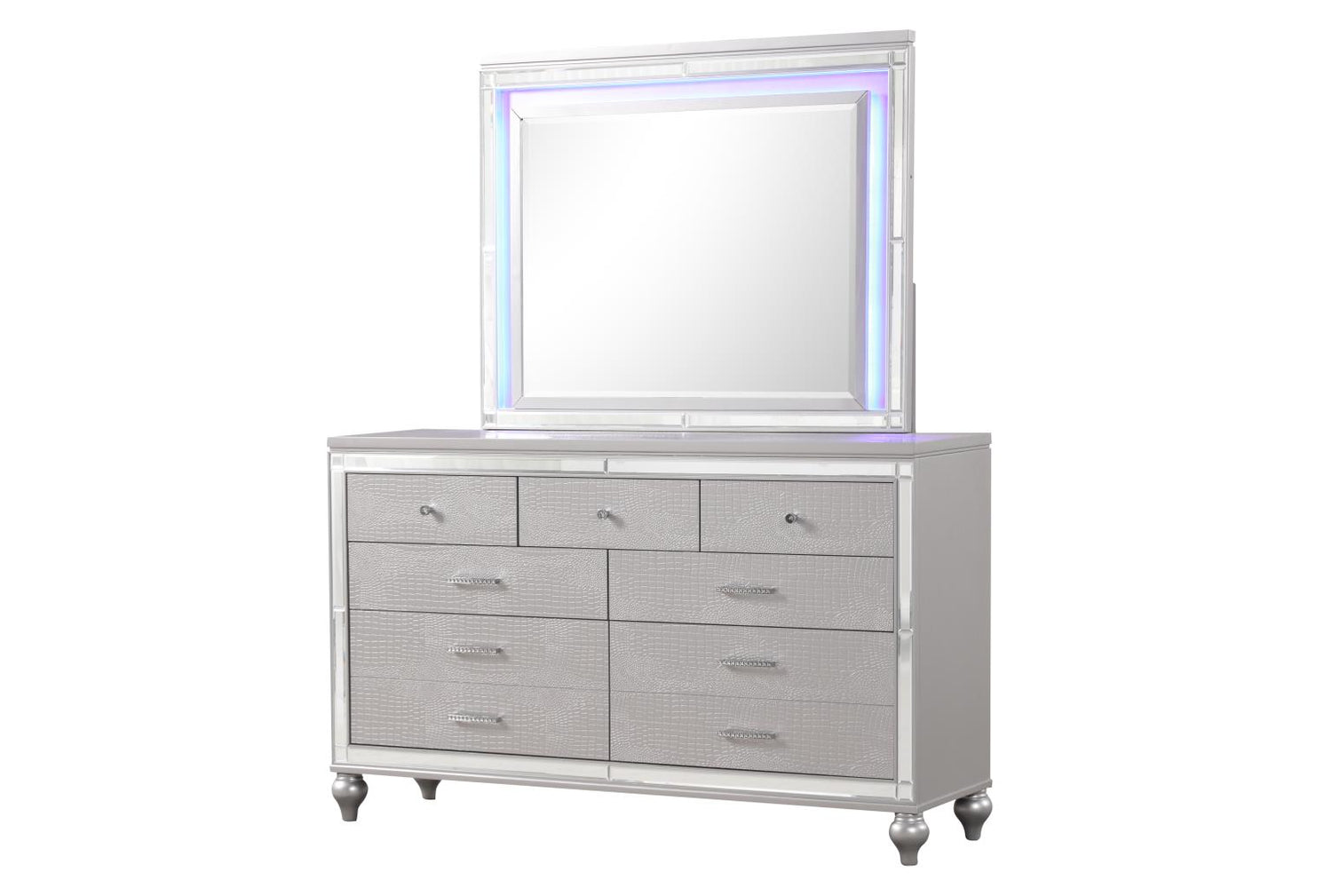 Emma Silver 3-Piece (Queen Bed, Dresser, Mirror)