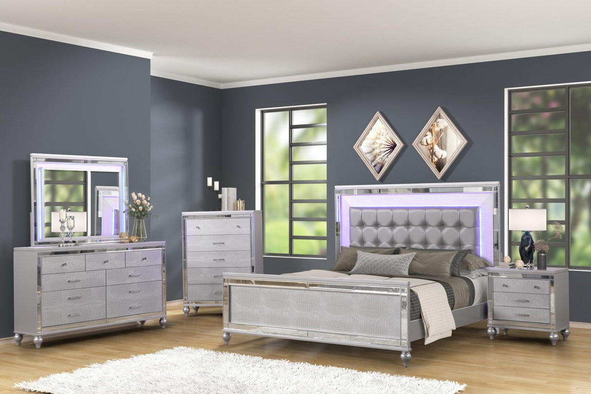 Emma Silver 3-Piece (Queen Bed, Dresser, Mirror)