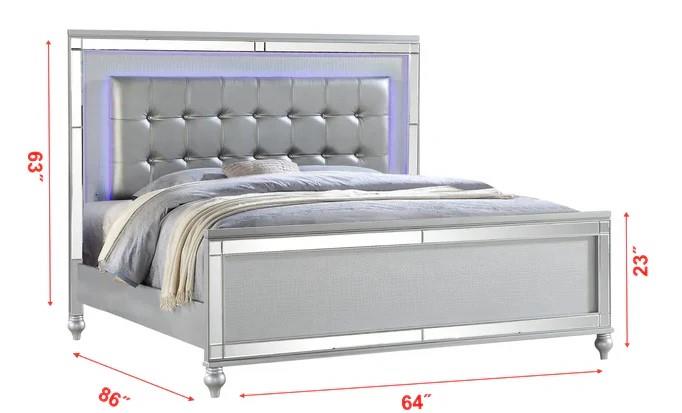 Emma Silver 3-Piece (Queen Bed, Dresser, Mirror)