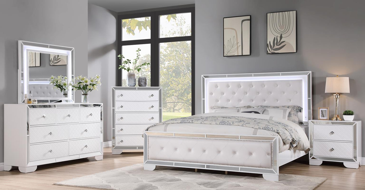Demi White 5-Piece (King Bed, Dresser, Mirror, Nightstand, Chest)