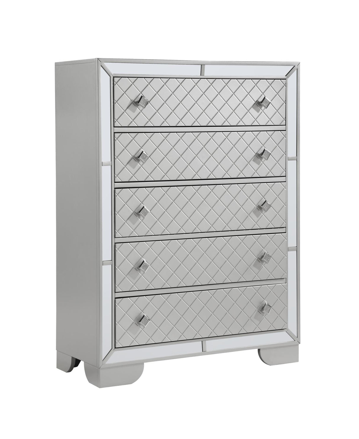 Demi Silver 5-Piece (Queen Bed, Dresser, Mirror, Nightstand, Chest)