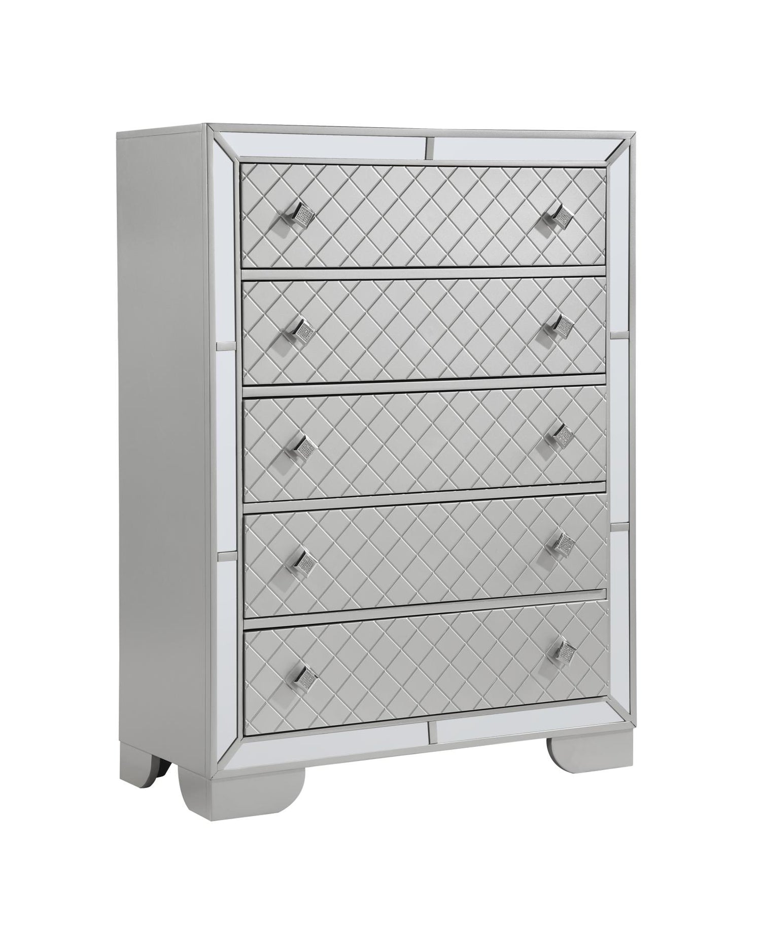 Demi Silver 5-Piece (Queen Bed, Dresser, Mirror, Nightstand, Chest)