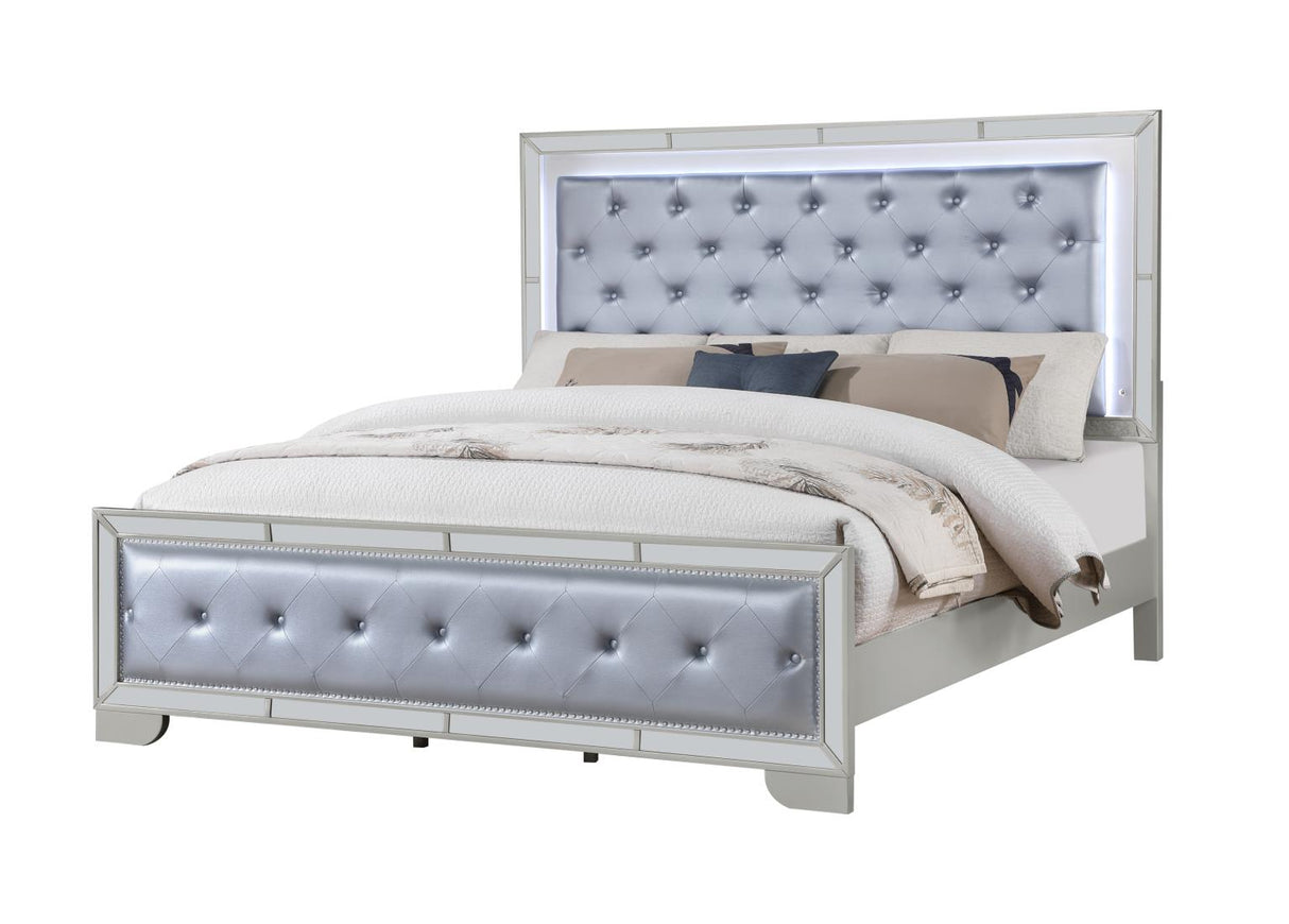 Demi Silver 5-Piece (Queen Bed, Dresser, Mirror, Nightstand, Chest)
