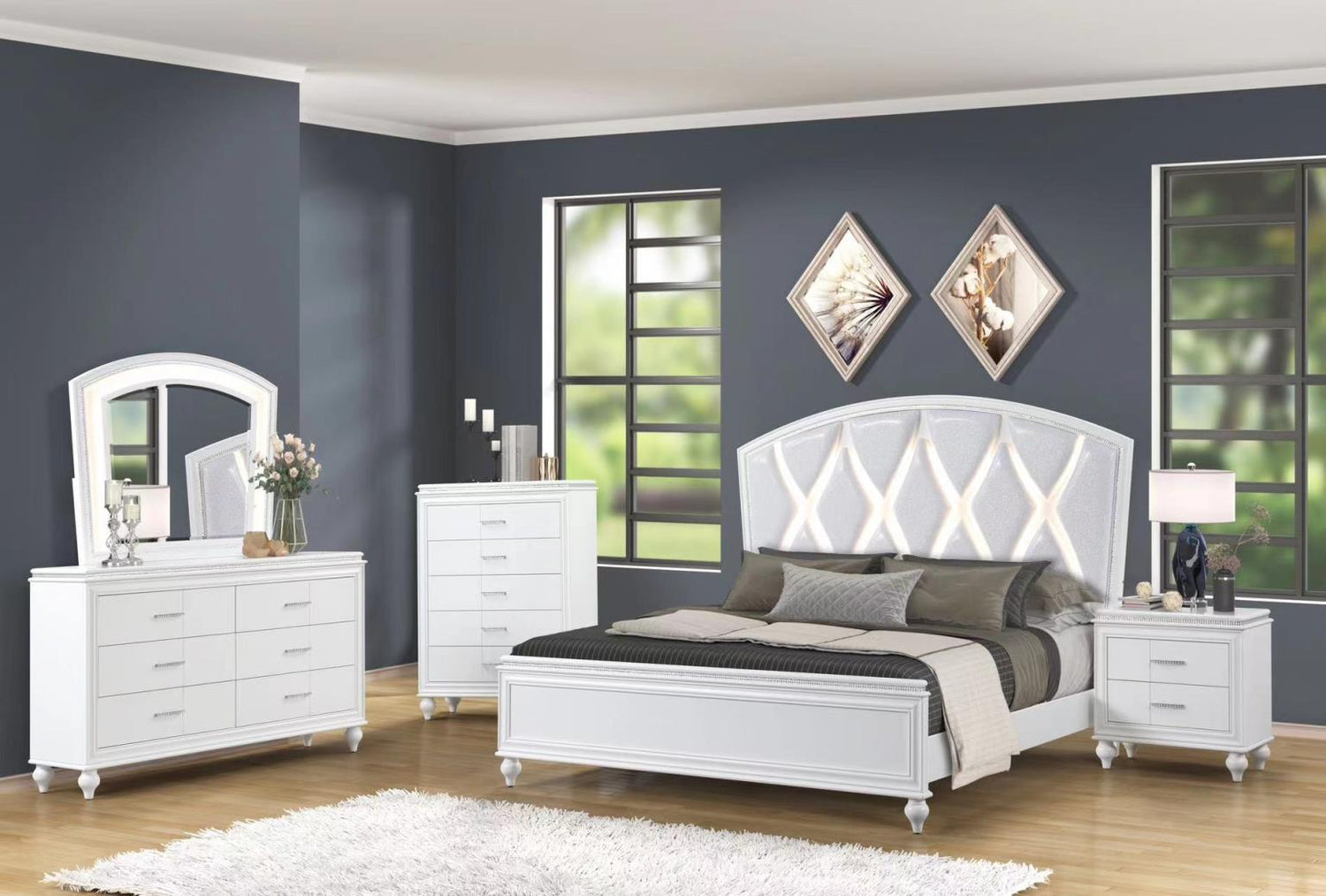 Sally White 4-Piece (Queen Bed, Dresser, Mirror, Nightstand)