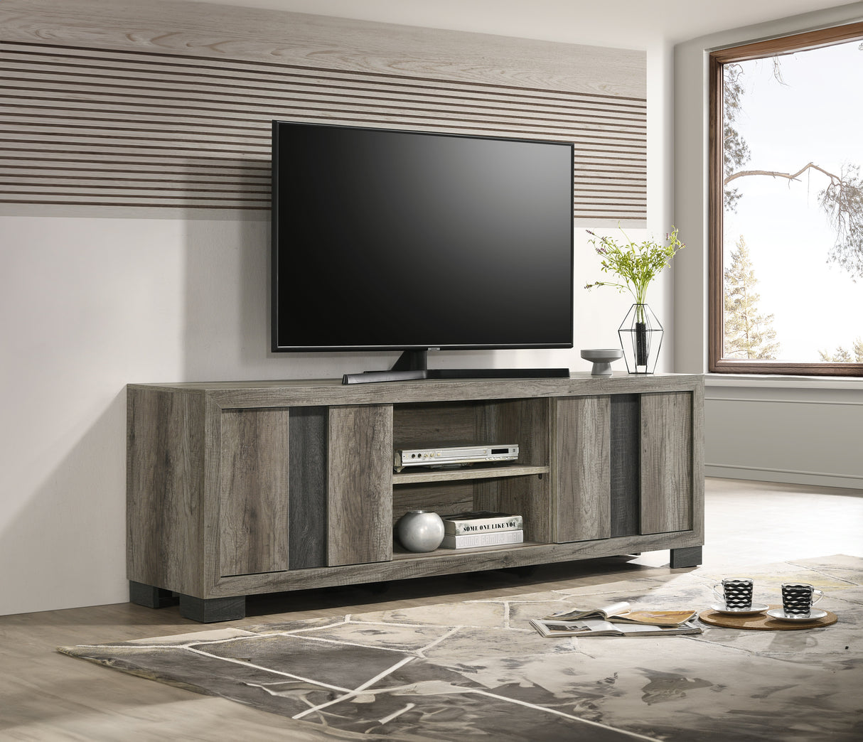 RANGLEY TV STAND-GREY/BROWN