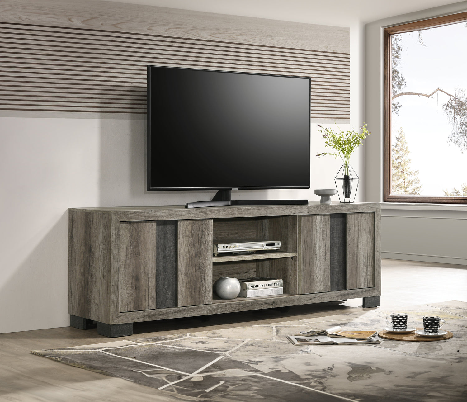 RANGLEY TV STAND-GREY/BROWN