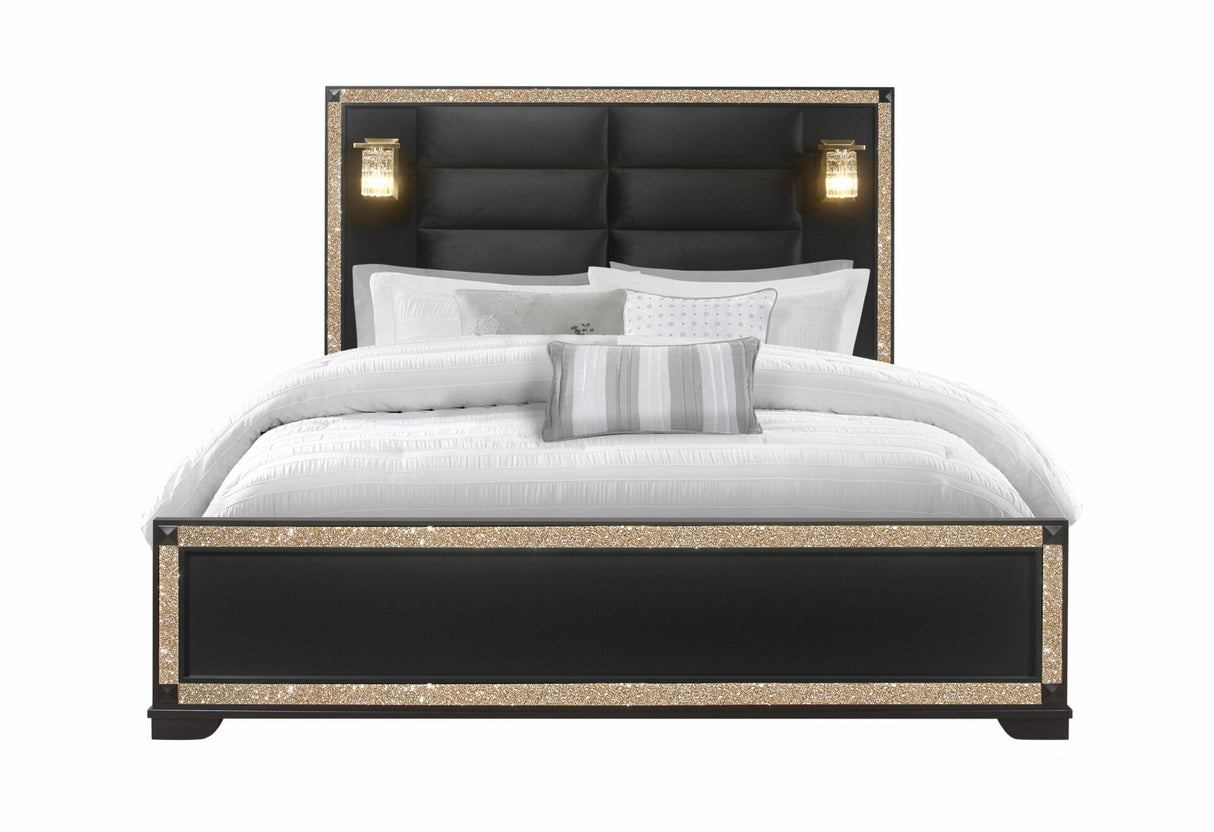 Blake Black King Bed with Lamps