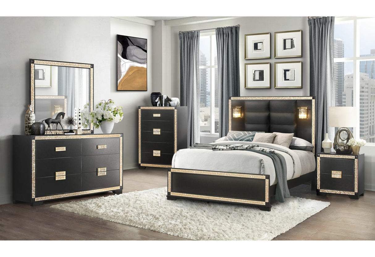 Blake Black King Bed with Lamps