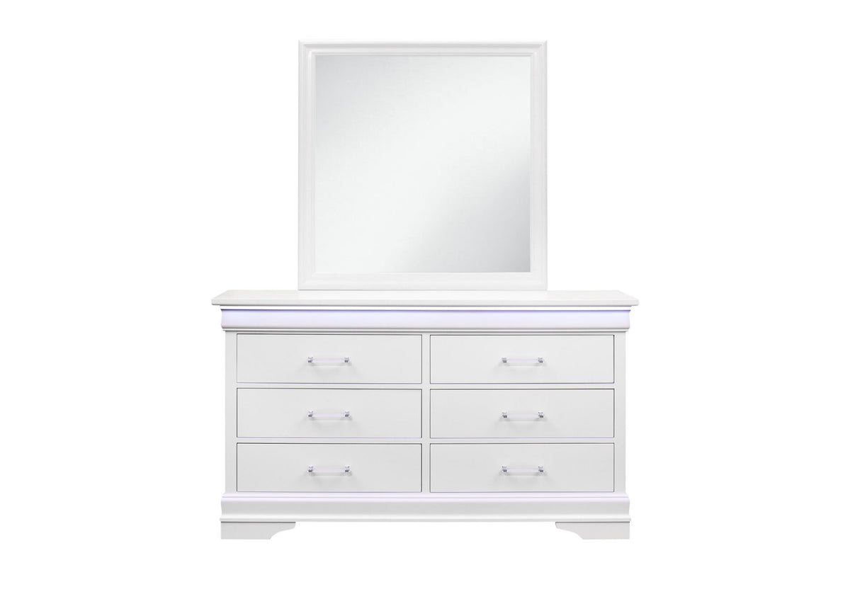 Charlie White Twin Bed, Dresser, Mirror and Nightstand