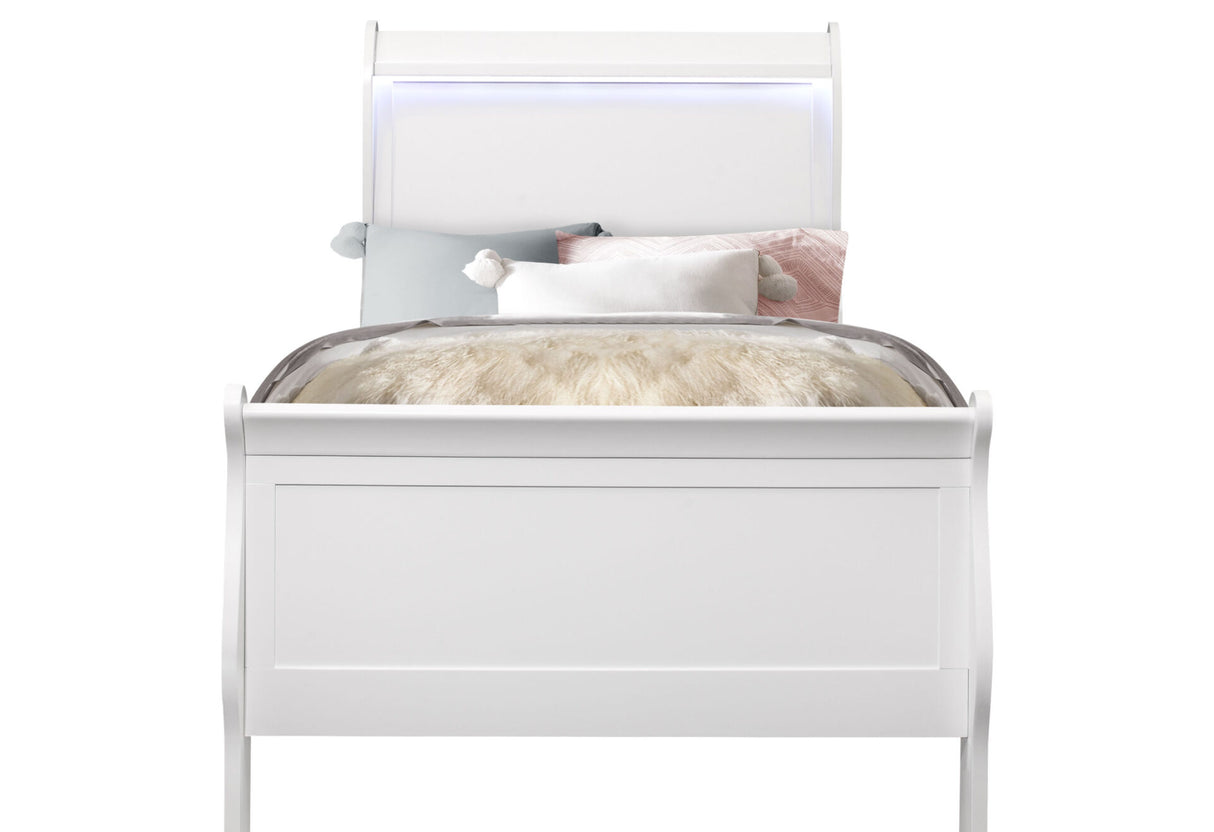Charlie White Twin Bed, Dresser, Mirror and Nightstand
