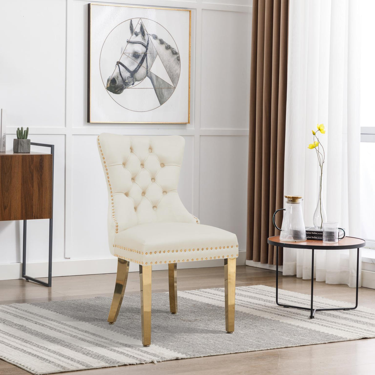 Ace White Velvet Chair w/ Gold Steel Legs