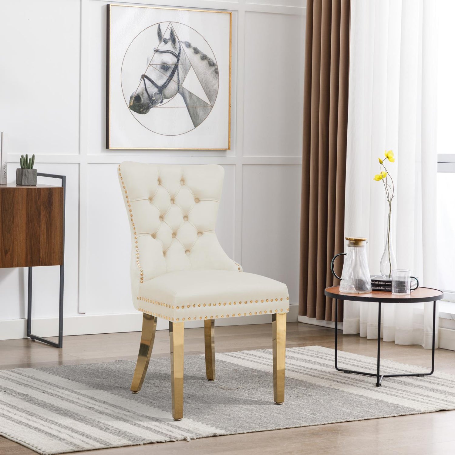 Ace White Velvet Chair w/ Gold Steel Legs