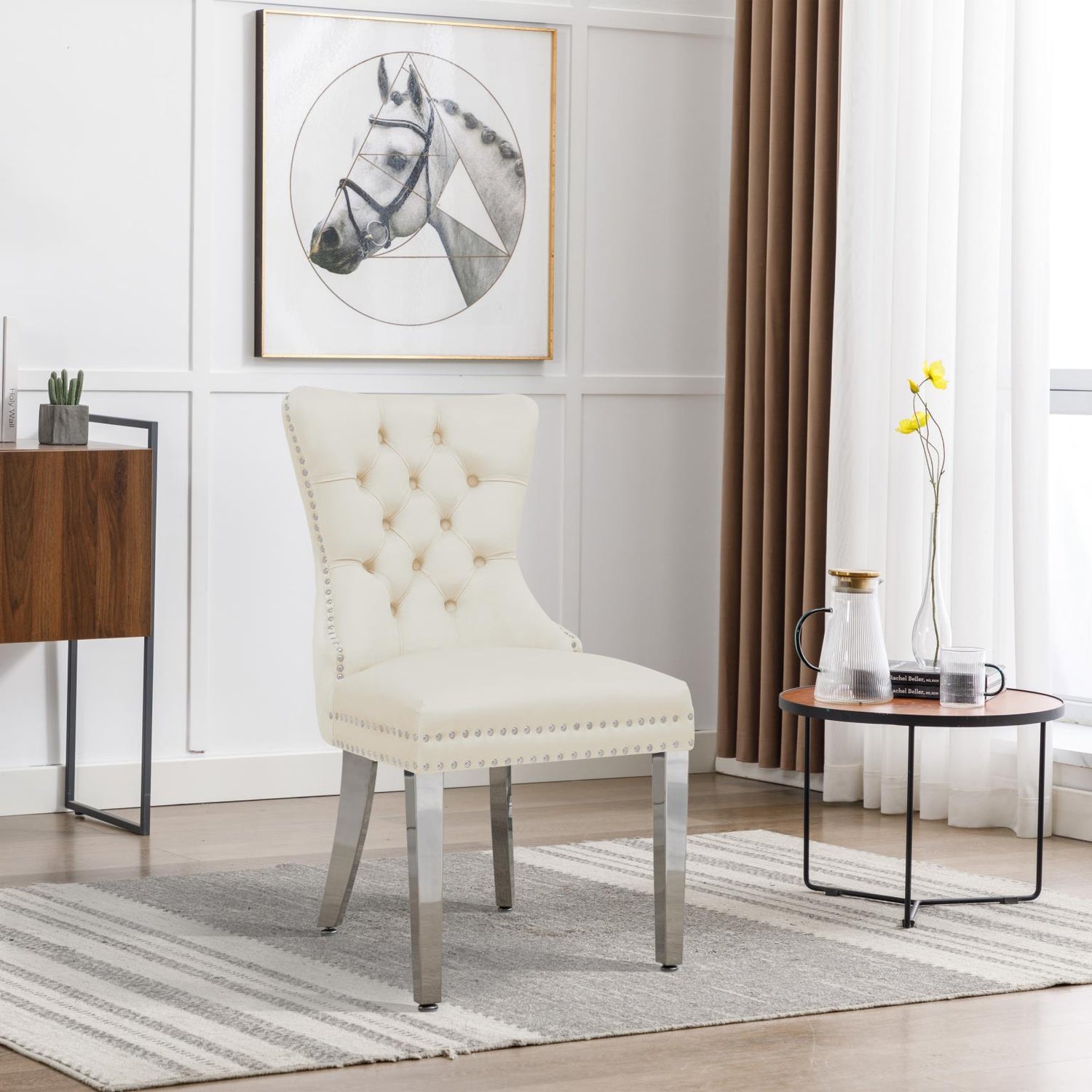 Ace White Velvet Chair w/ Silver Steel Legs