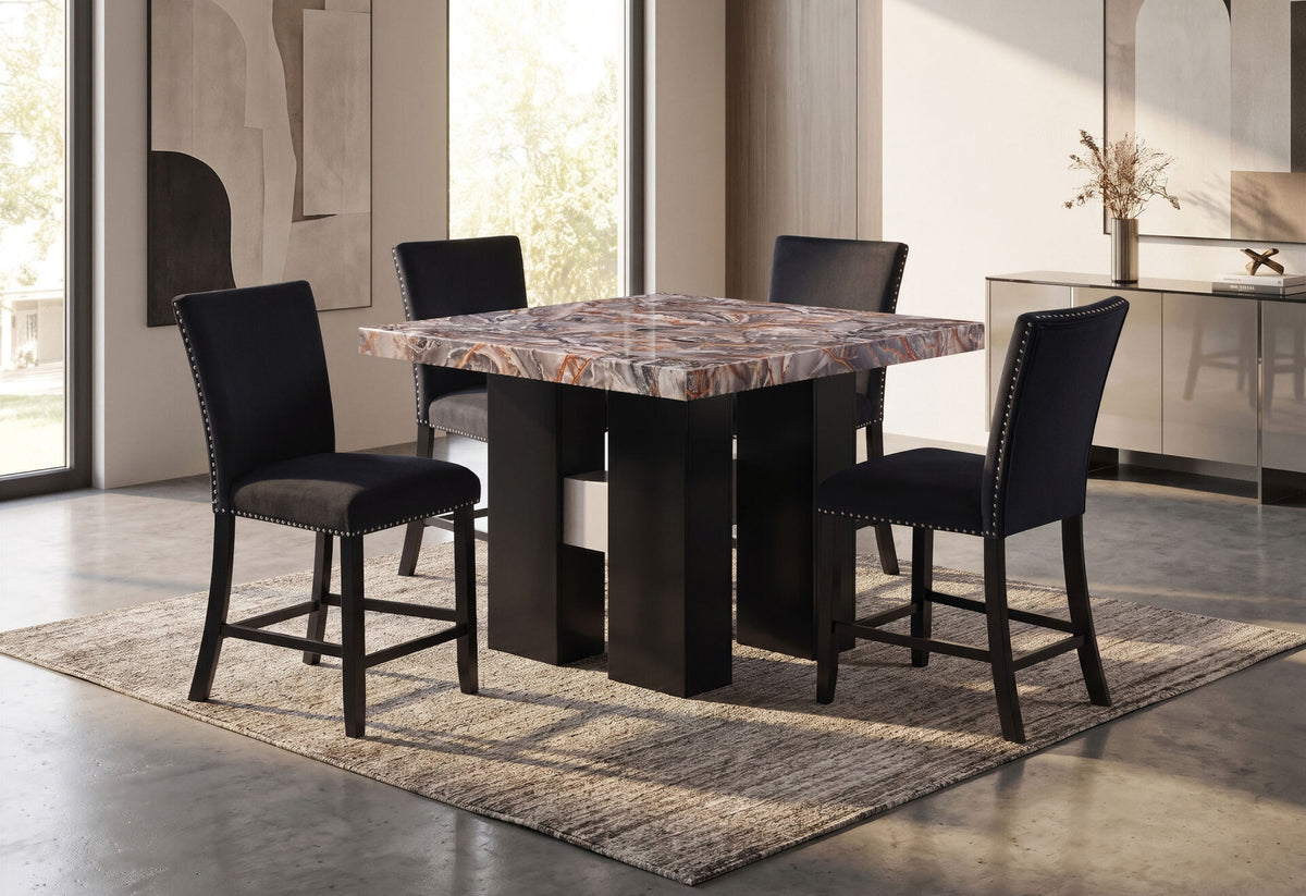 D04 Lava/Black Bar Table with 4 D04 Black Bar Stools