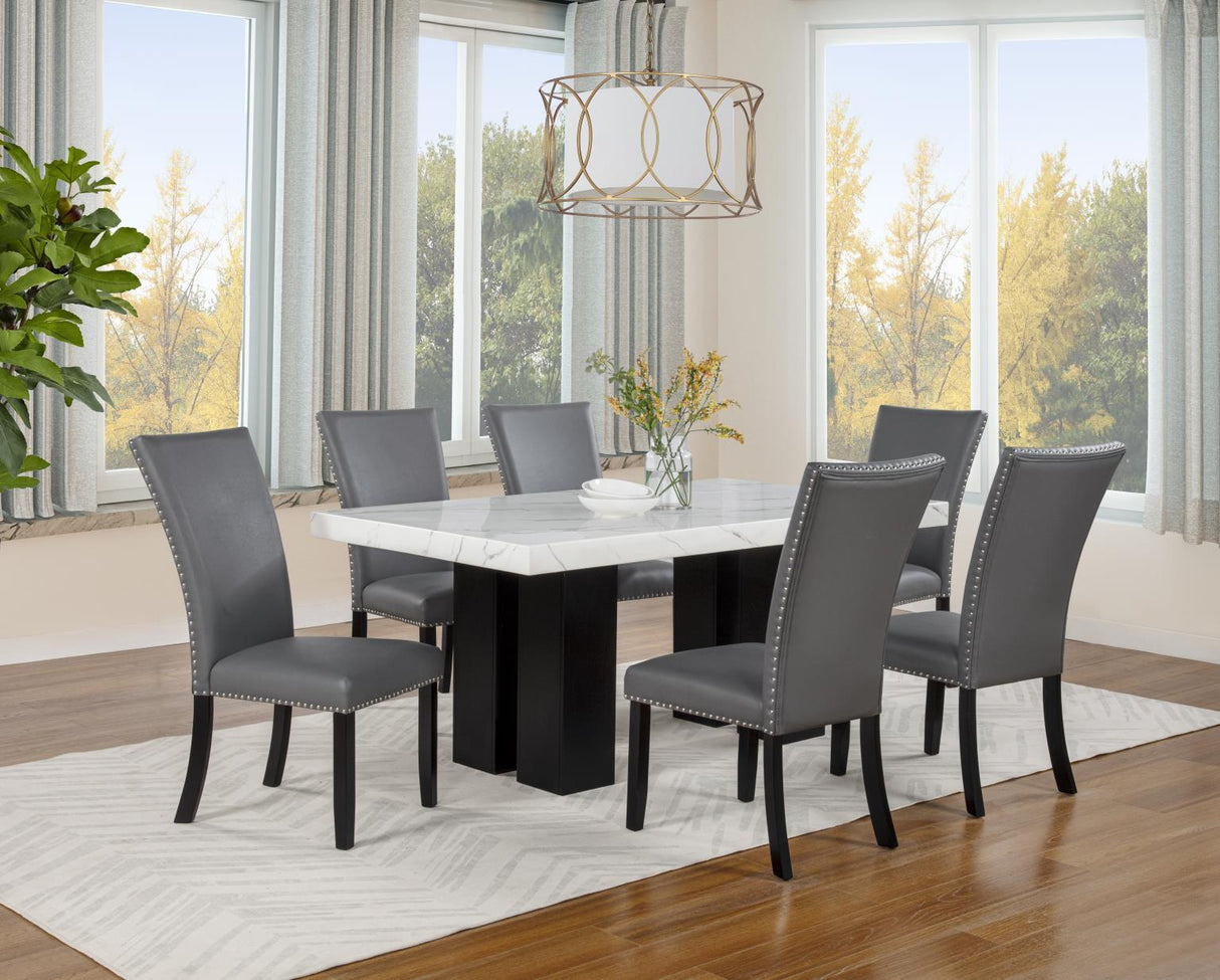 Blaze Grey Dining Set - Grey Faux Leather / Black - D255