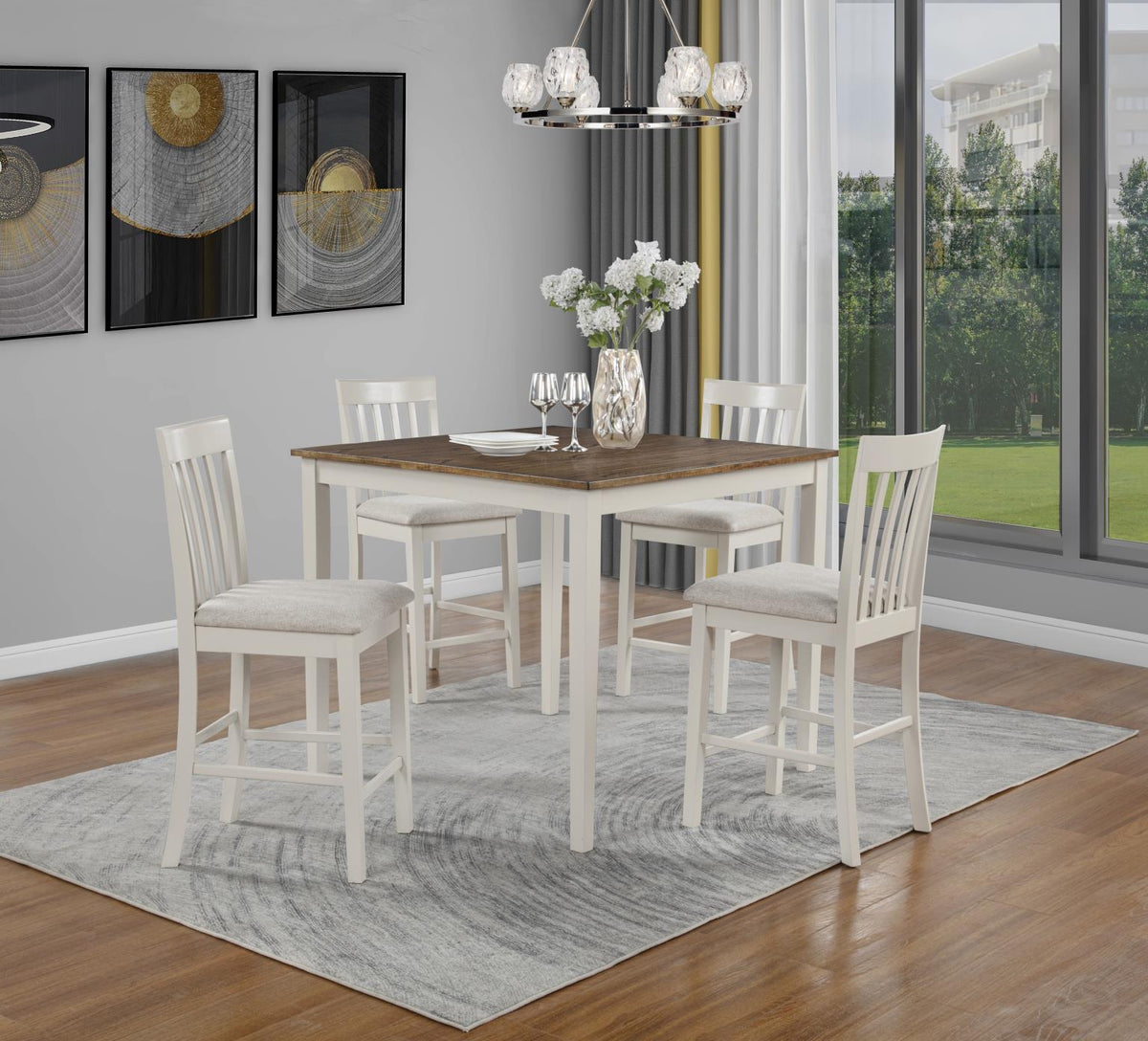 Koen Off White / Brown Top Square Dining Set - Off White / Brown