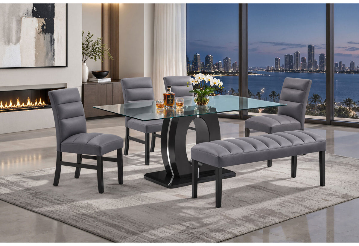 D895 Dining Table with 4 D895 Dining Chairs and 1 D895 Bench