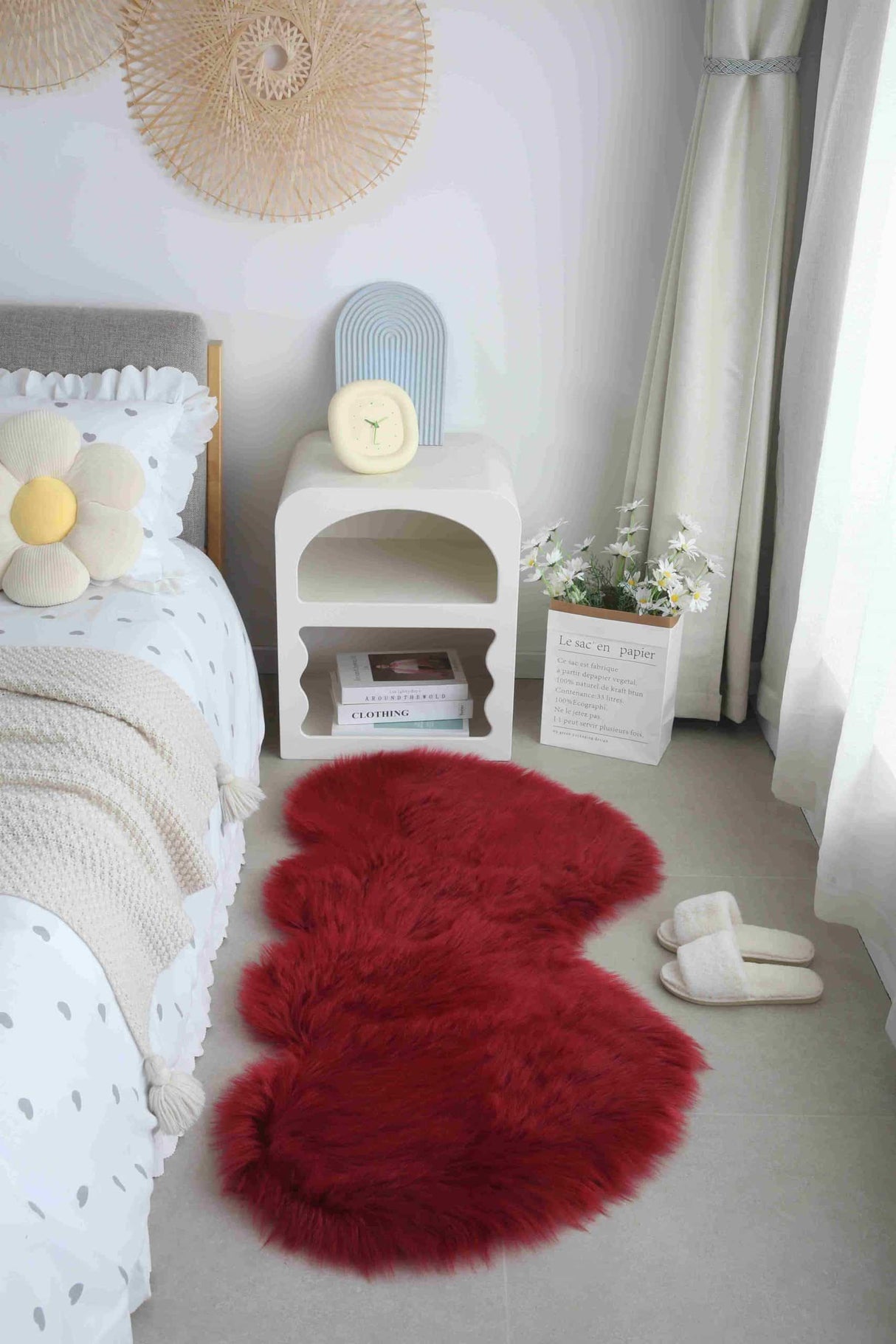 Faux Fur Rug Double Heart Red